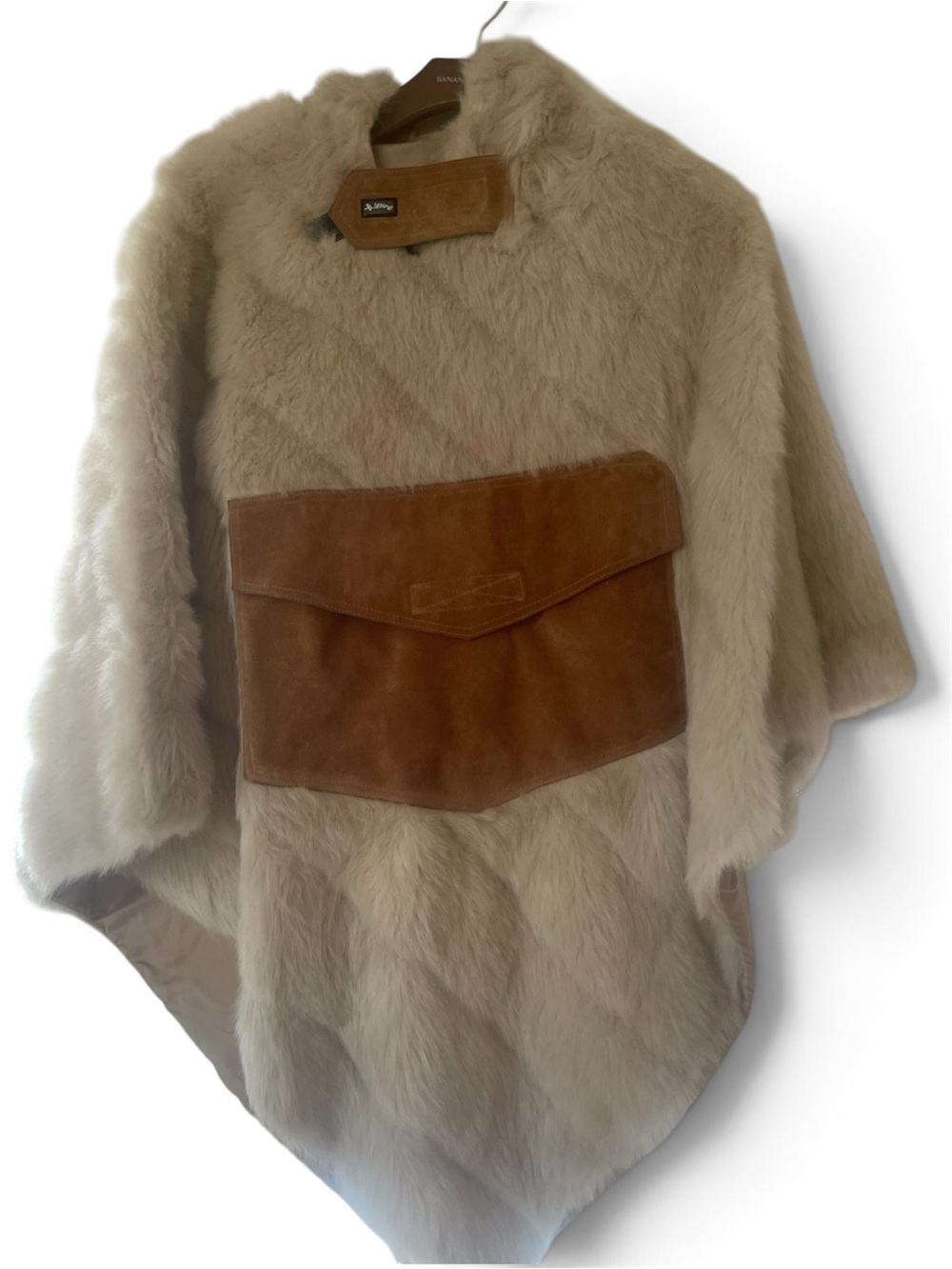 B. Young Cream Faux Fur Cape with Saddle Color Suede Pocket